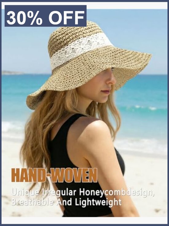 Handwoven Floppy Straw Sun Hat with Adjustable Chin Strap Wide Brim Packable main image 6